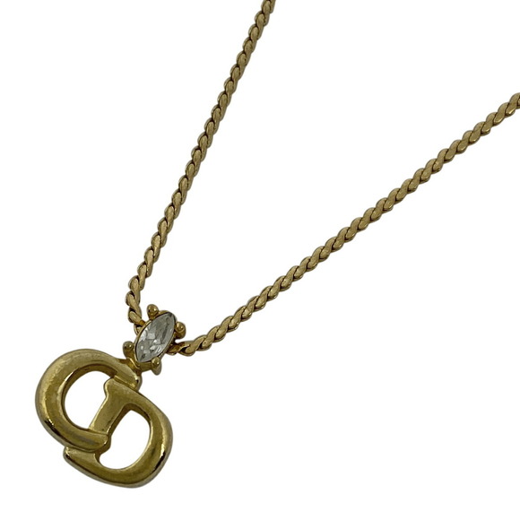 Christian Dior Logo Necklace Rhinestone CD GP Gold - Picture 1 of 4